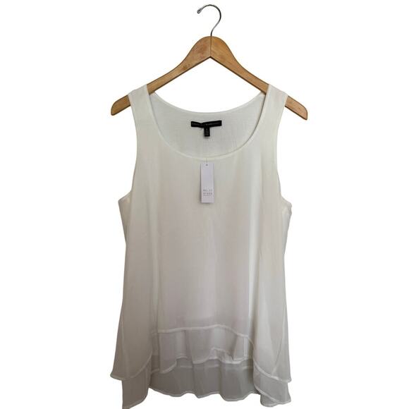White House Black Market Tops - White House Black Market Woven Overlay Tank Top Women’s Size S Ecru NWT